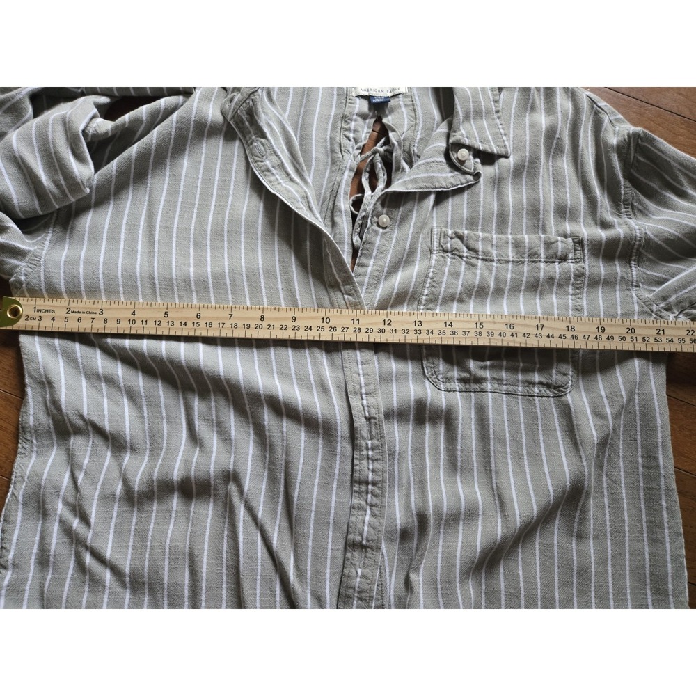 AE Long Sleeve Tie Back Buttonn Up Shirt Medium Striped Cotton Oversized Relaxed - Picture 7 of 9
